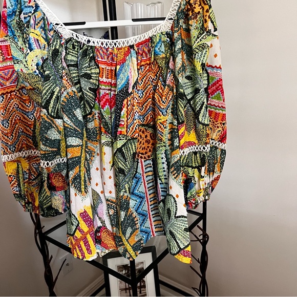 Farm Rio Lace Inset Peasant Blouse Size L - Picture 7 of 9